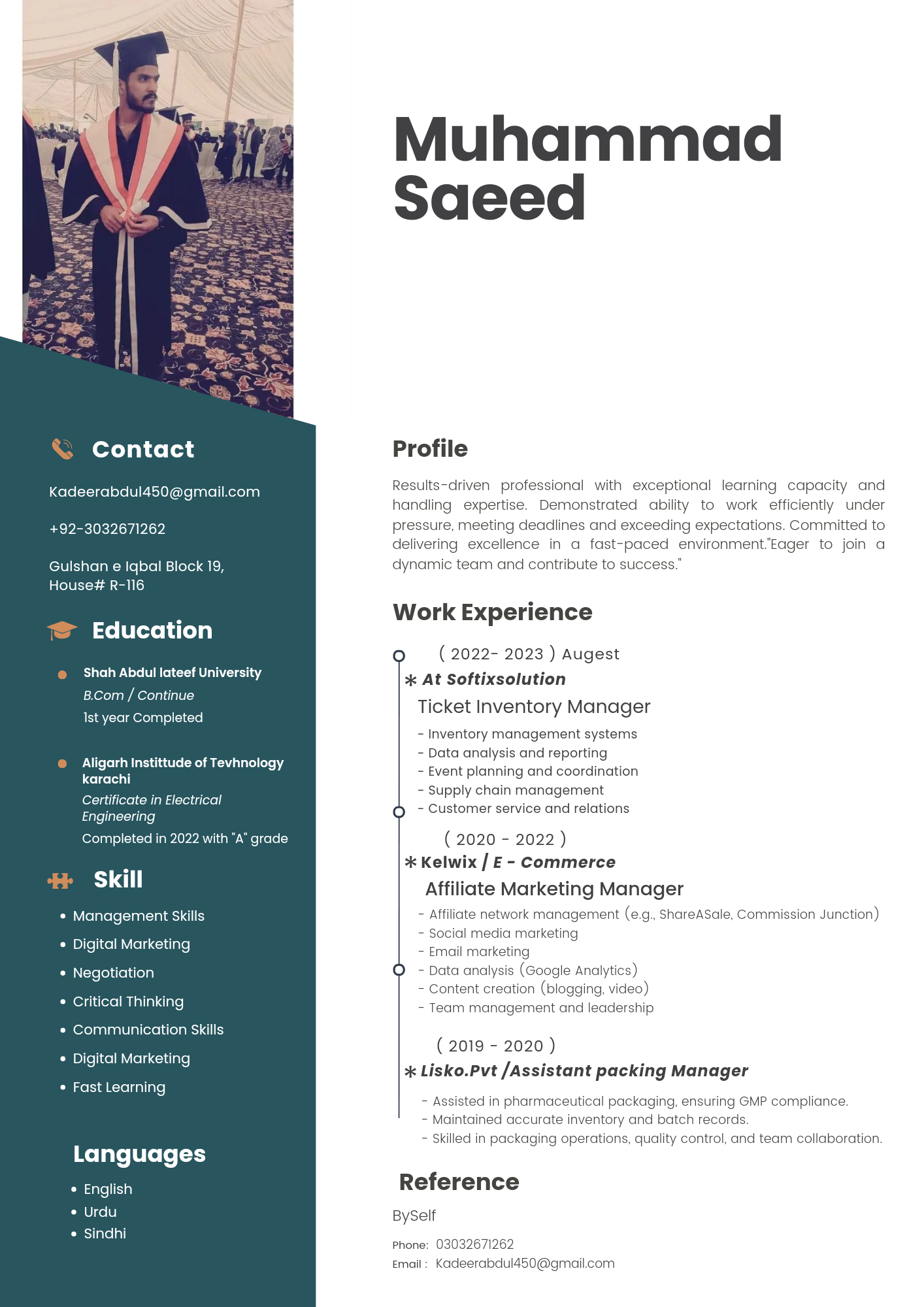 Muhammad Saeed English Typing, MS Office, Blog Design, Business Cards, Logo Design, Data Entry, Canva, ECommerce, Affiliate Marketing, Inventory Management