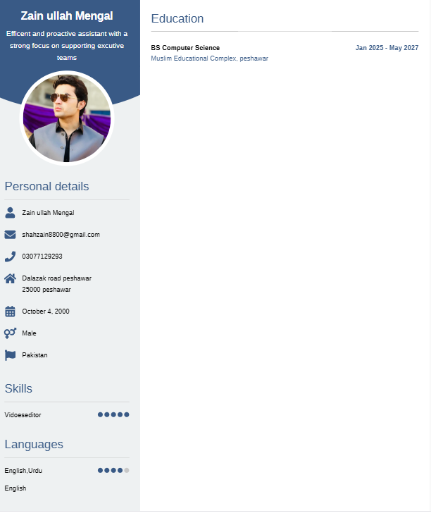 Zain Ullah Mengal Profile Zain Ullah Mengal Profile
