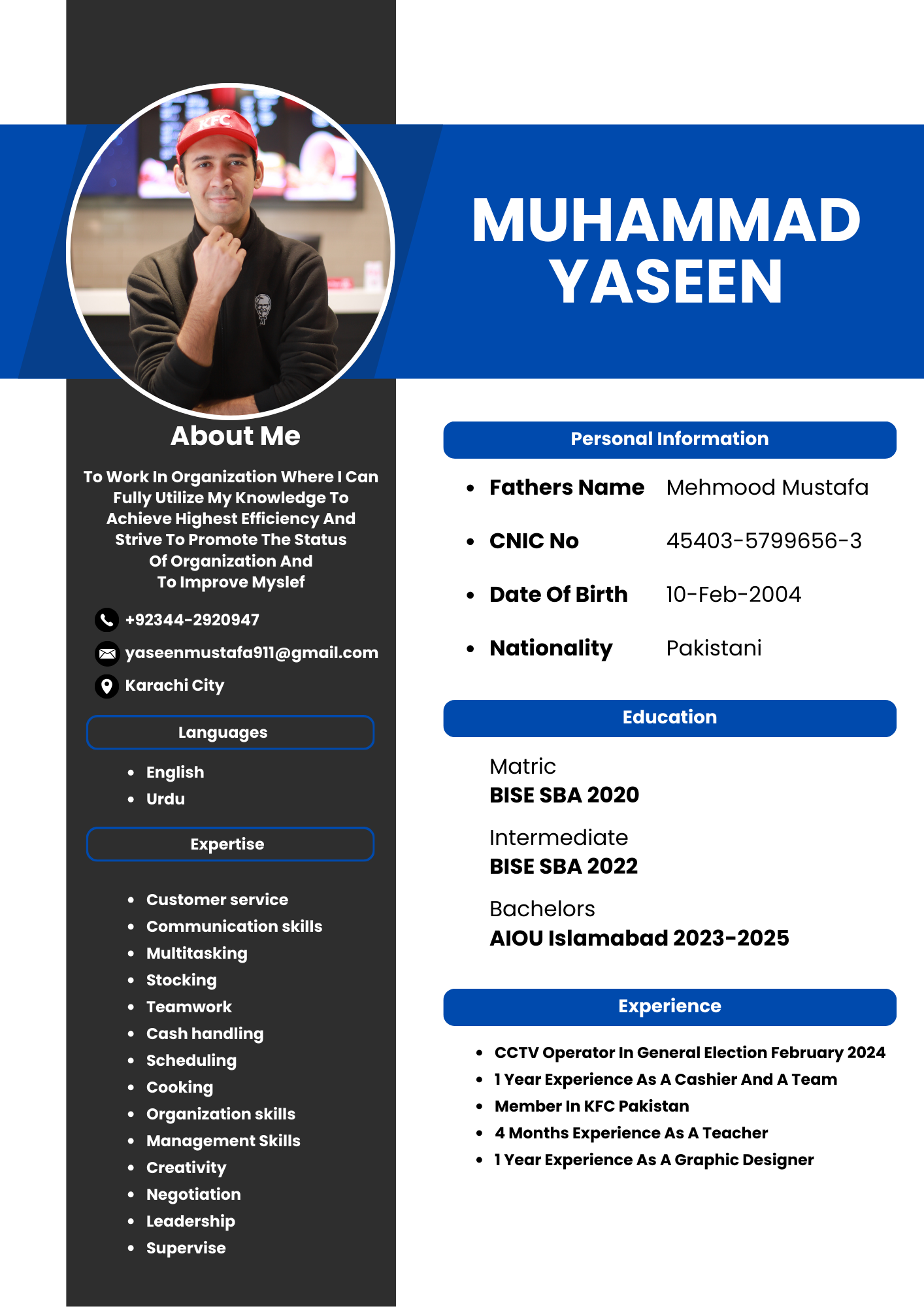 Muhammad Yaseen Mustafa Shorthand, English Typing, Driving, MS Office, Banner Design