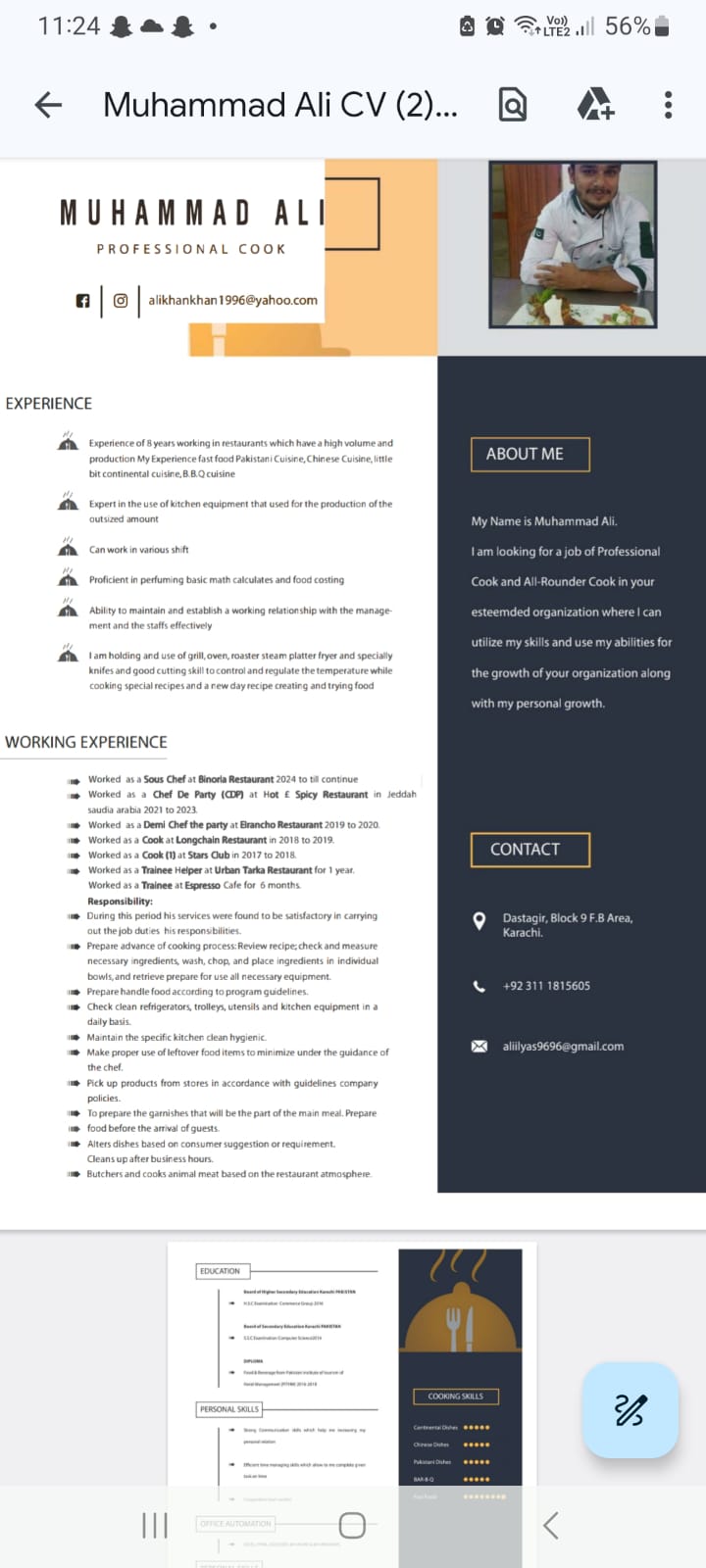 Muhammad Ali English Typing, Cooking, Driving, MS Office, Music, Photography, Presentations, Management, Fitness, Cooking & Recipes