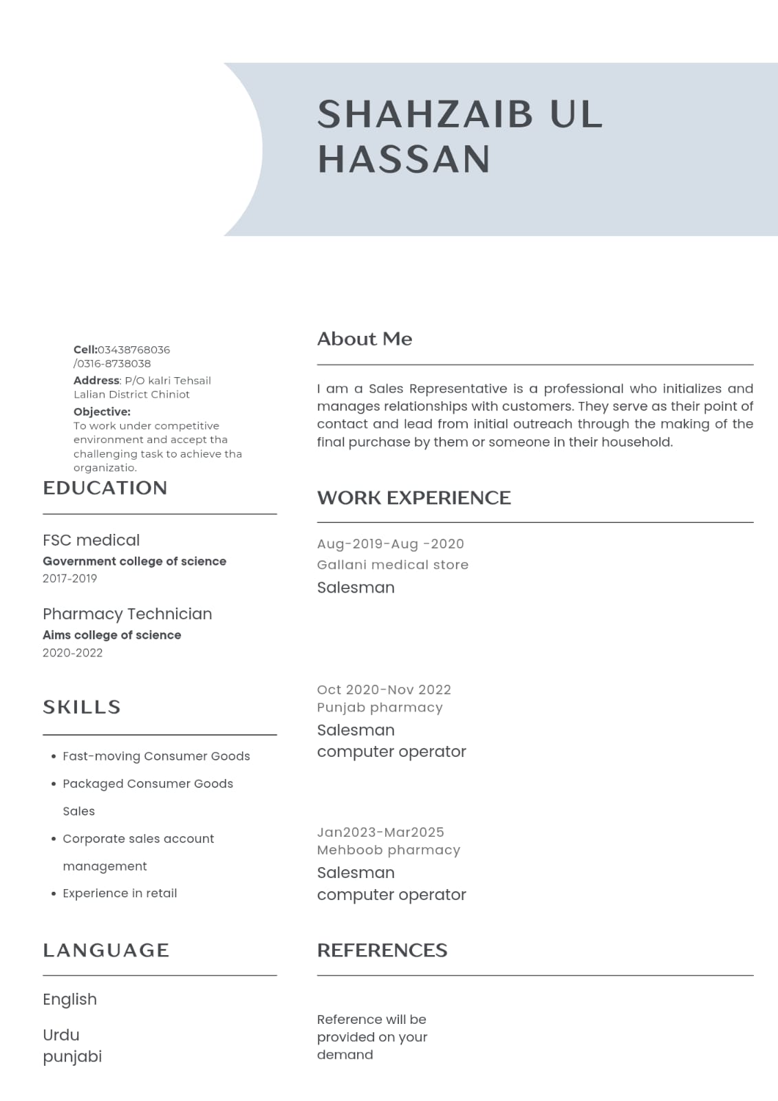Shahzaibul Hassan Urdu Typing, English Typing, Driving, Cooking, 3D Design, Shorthand, Arts & Crafts, Audio Services, Commercials, Music