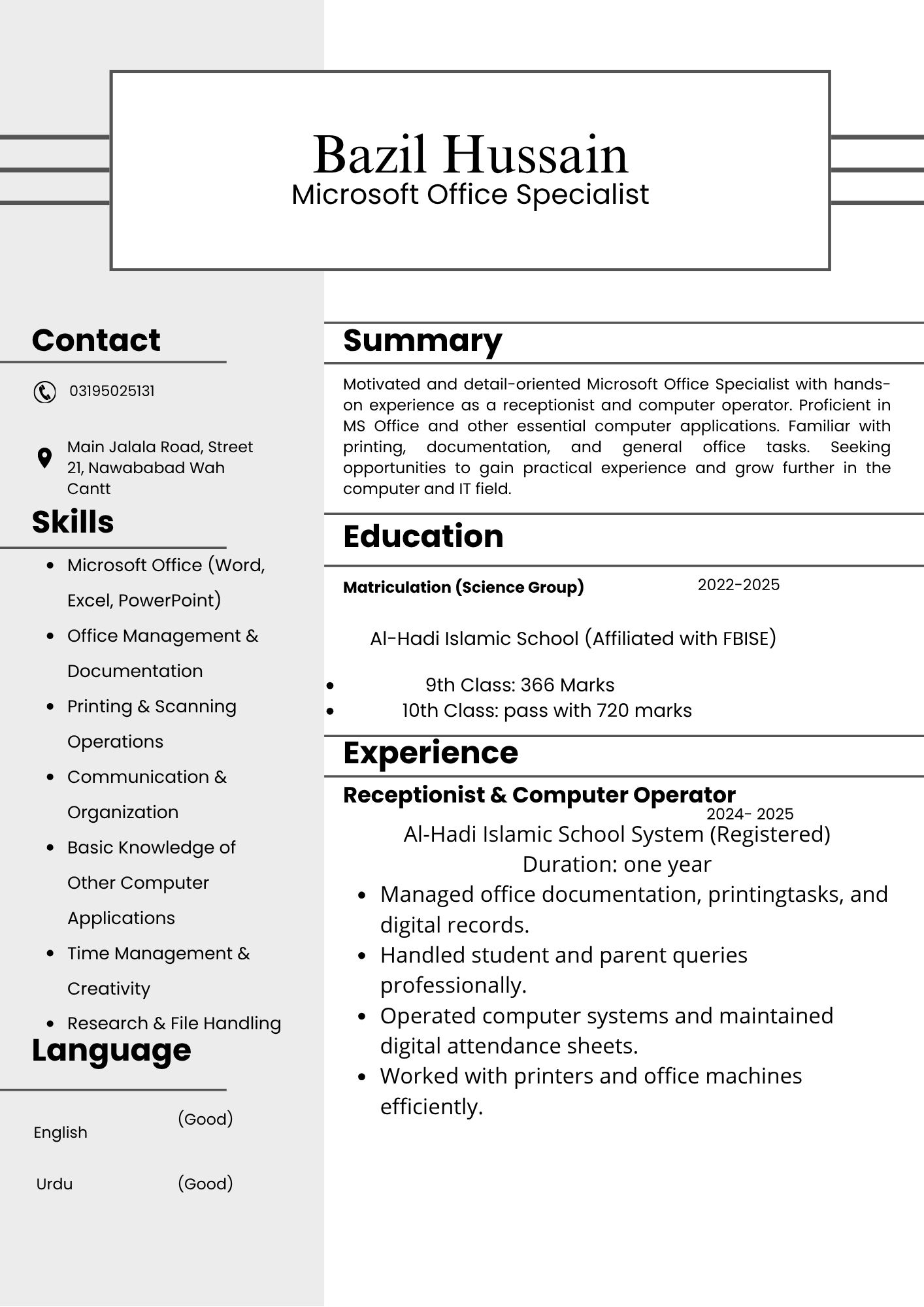 Bazil Hussain Profile