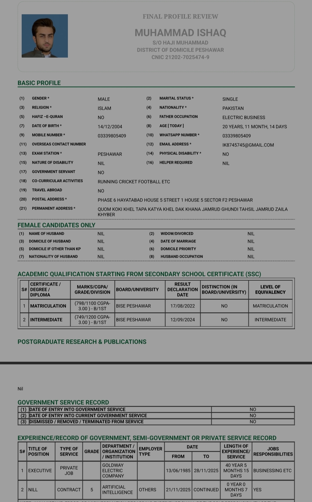M.ishaq Afridi Profile