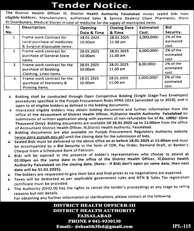 Tender for the Pruchase of Medicines by DHA